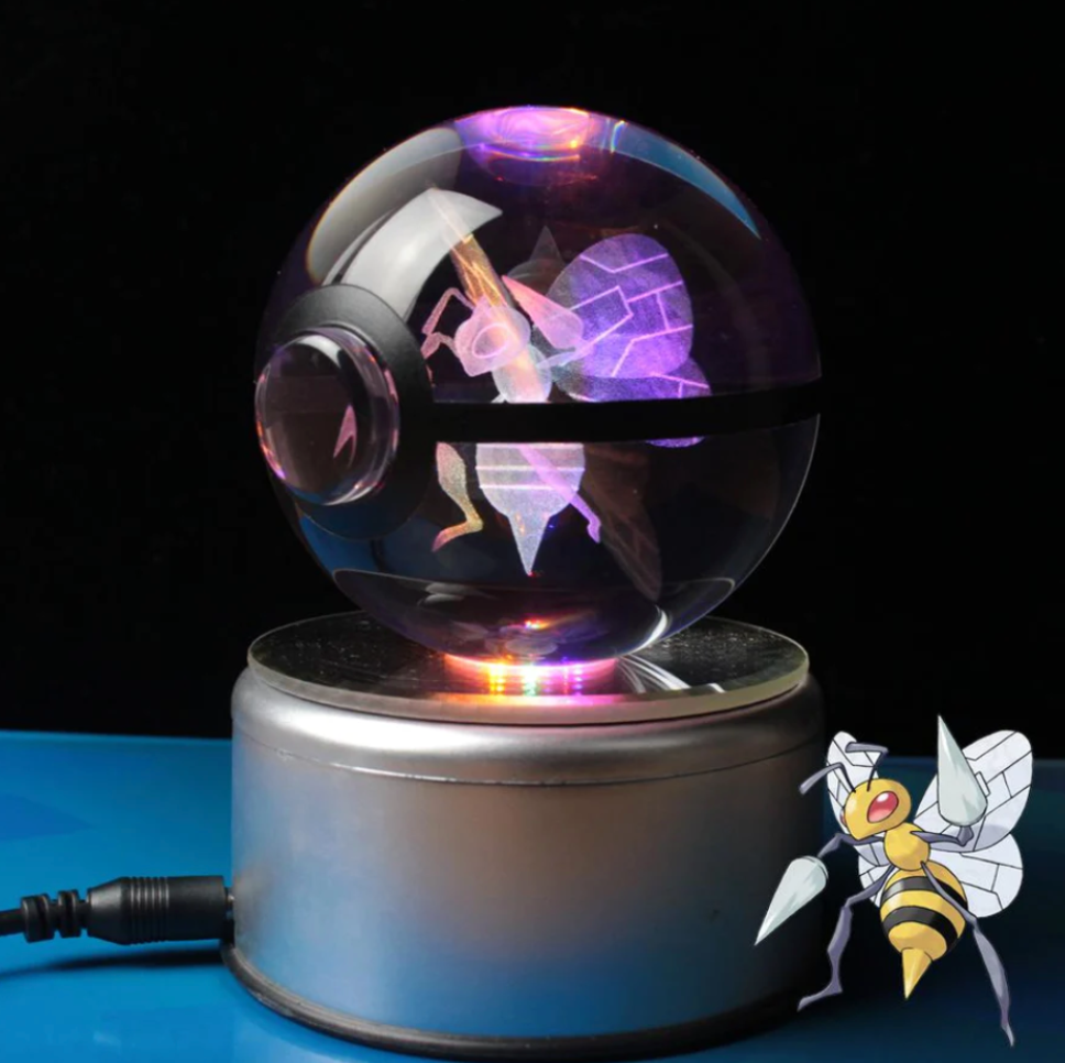 Beedrill Large Crystal Pokeball 3D Laser Engraving