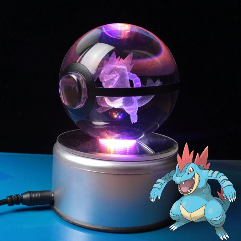 Feraligatr Large Crystal Pokeball 3D Laser Engraving – Crystal PokeVerse