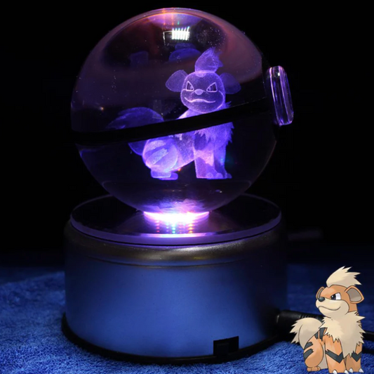 Growlithe Large Crystal Pokeball 3D Laser Engraving