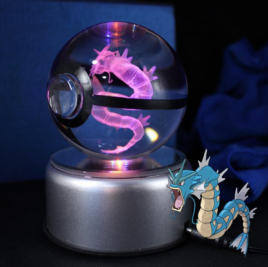 Gyarados Large Crystal Pokeball 3D Laser Engraving