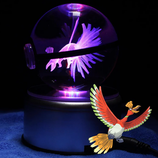 Ho-Oh Large Crystal Pokeball 3D Laser Engraving