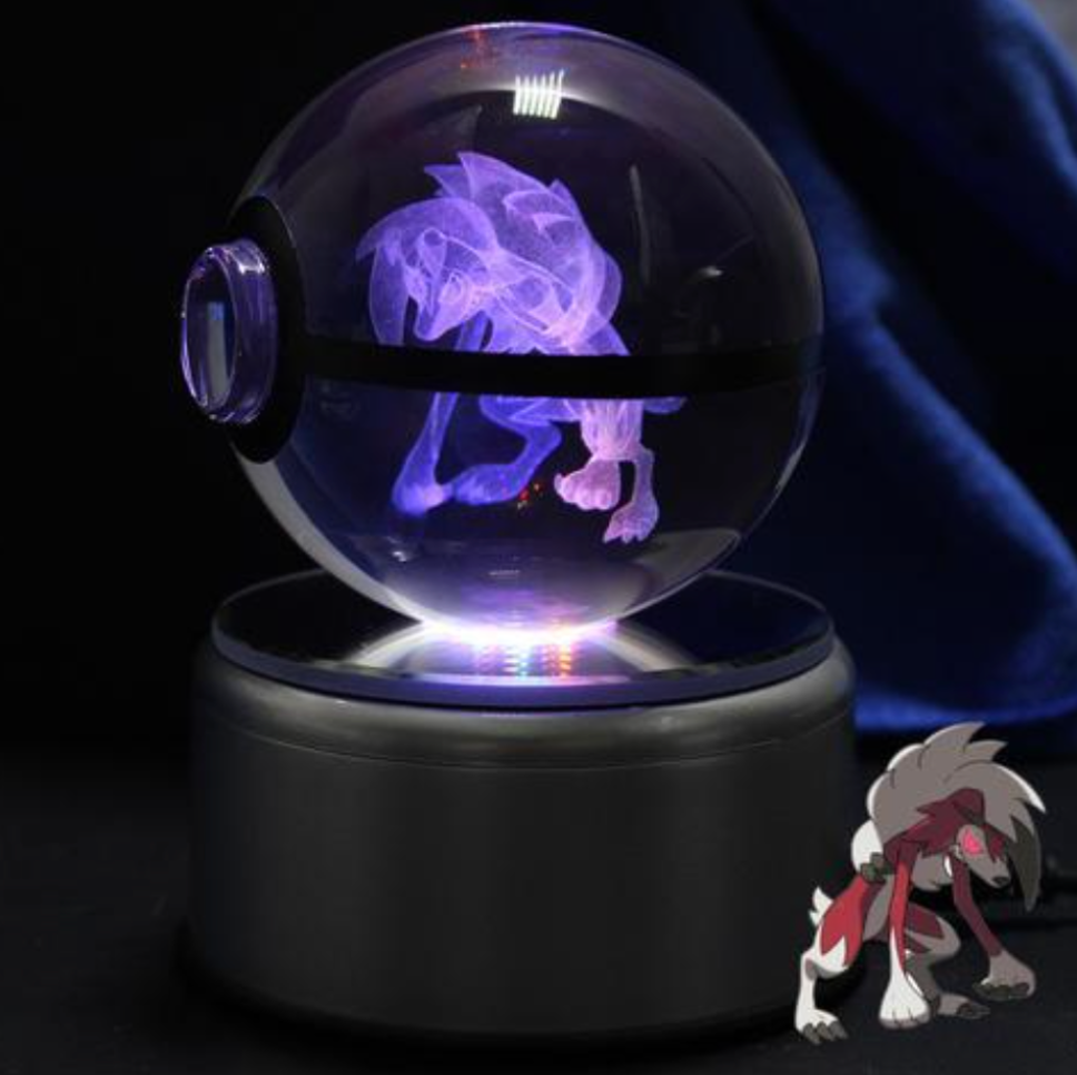 Lycanroc Night Large Crystal Pokeball 3D Laser Engraving
