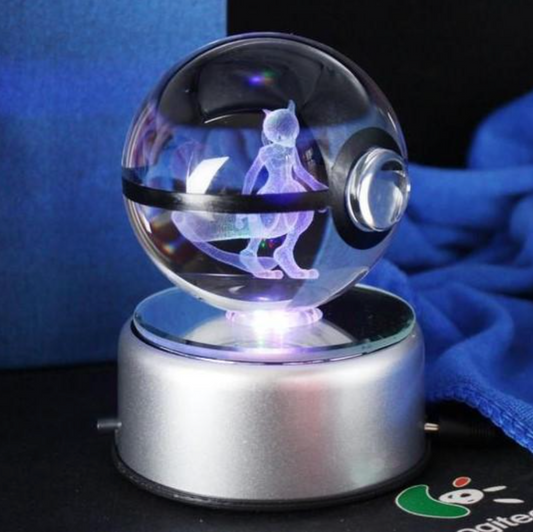 MewTwo Large Crystal Pokeball 3D Laser Engraving