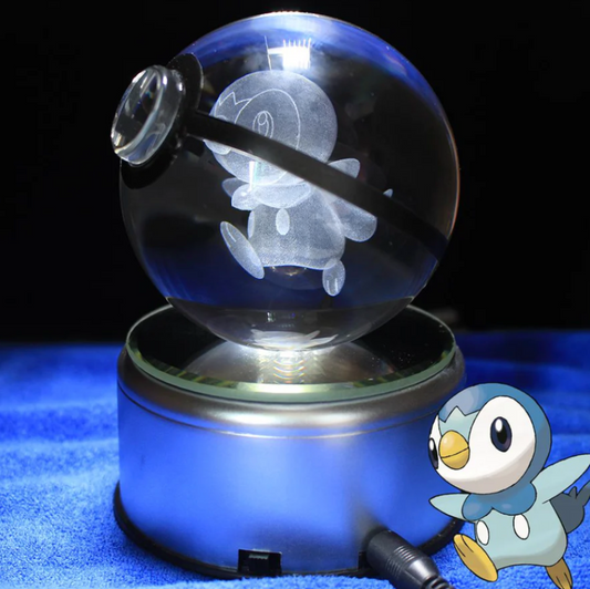 Piplup Large Crystal Pokeball 3D Laser Engraving