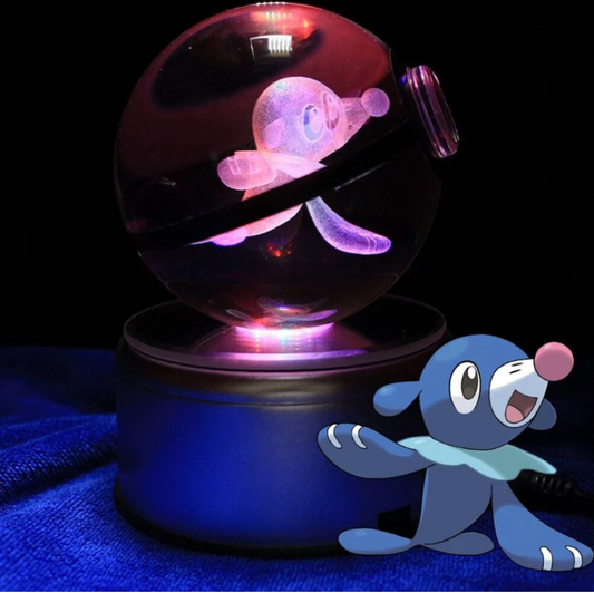 Popplio Large Crystal Pokeball 3D Laser Engraving