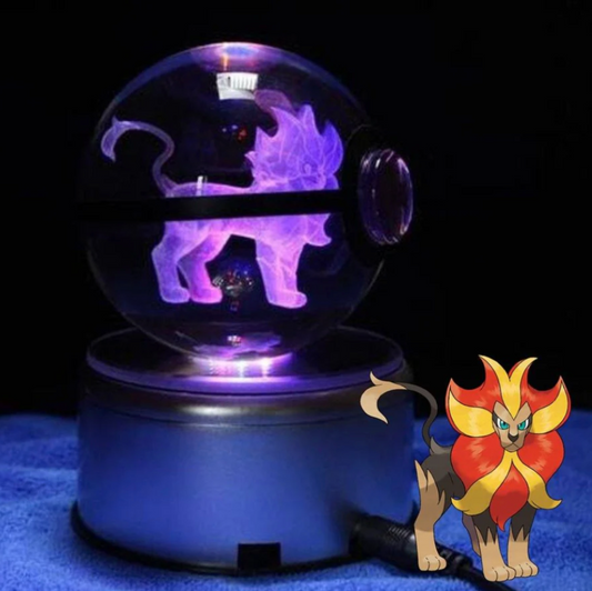 Pyroar Large Crystal Pokeball 3D Laser Engraving