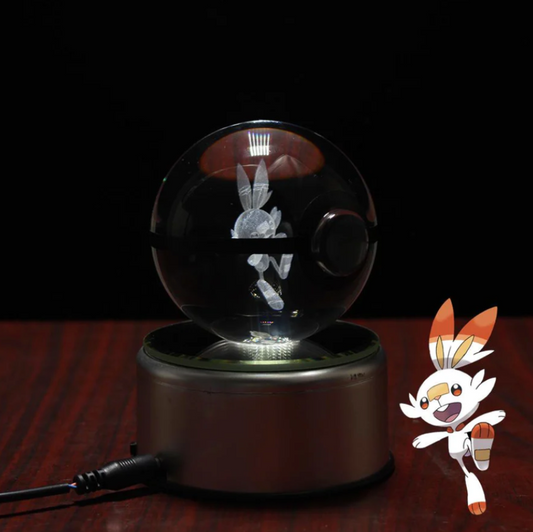 Scorbunny Large Crystal Pokeball 3D Laser Engraving