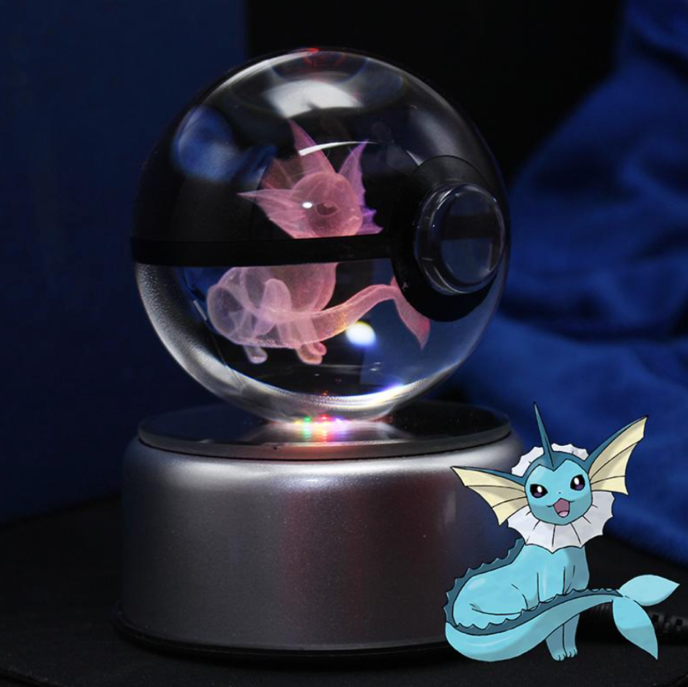 Vaporeon Large Crystal Pokeball 3d Laser Engraving Crystal Pokeverse