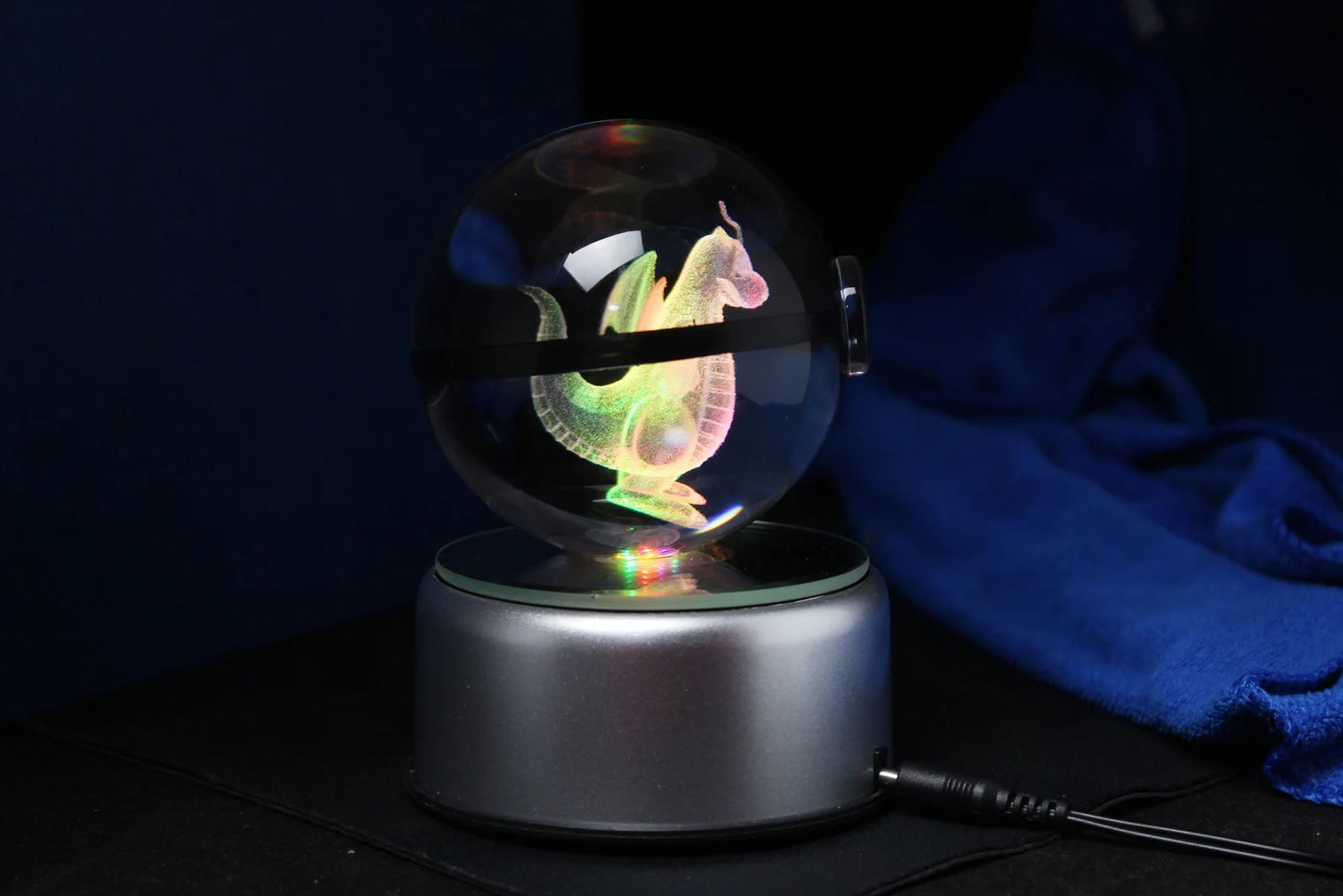 Dragonite Large Crystal Pokeball 3D Laser Engraving