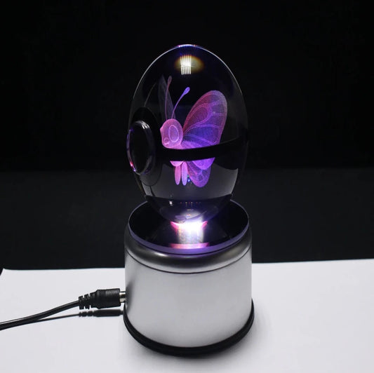 Butterfree Large Crystal Pokeball 3D Laser Engraving